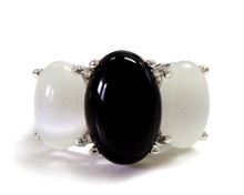Black Onyx & White Cat Eye Ring