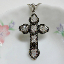 Antique Oval and Marcasite Cross Pendant