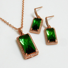Emerald Cut Rose Gold Pendant and Earrings Fashion Jewelry Set