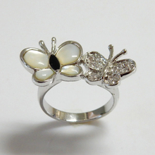 White Shell and CZ Butterfly Ring